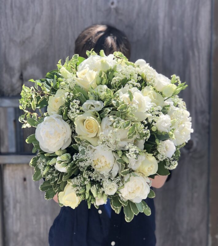 white peony bouquet