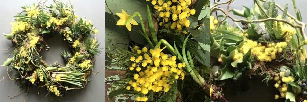 Easter wreath with bulbs and spring flowers