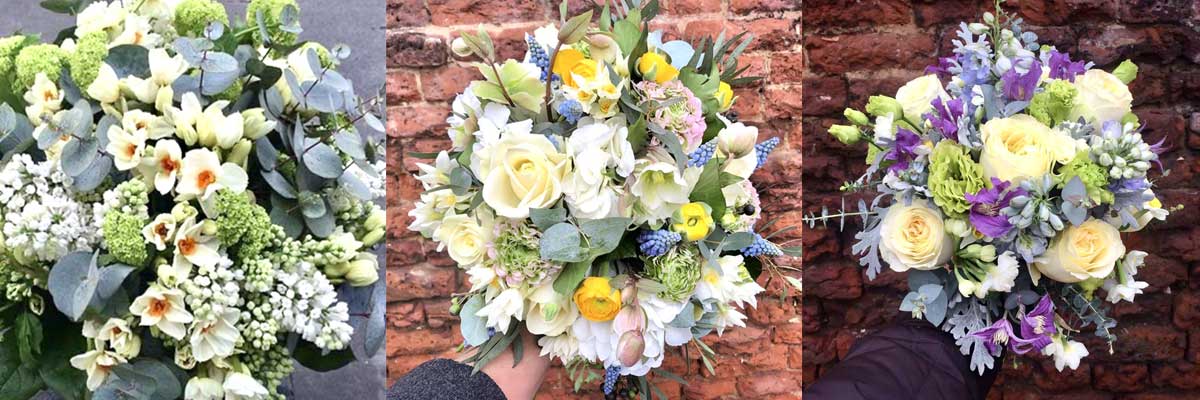 Spring flowers, such as Scented Narcissi or Daffodils in wedding bouquets